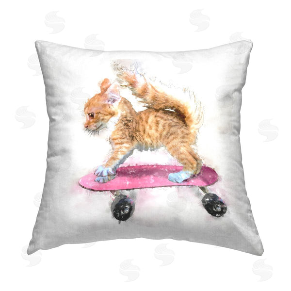 stupell industries Kim Curinga | Funny Kitten Pink Skateboard Printed Throw Pillow