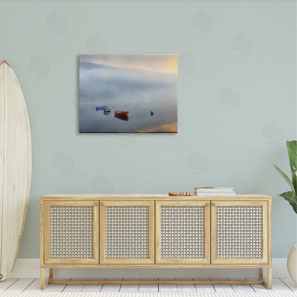 Stupell Industries Kim Curinga | Misty Lake Canoes Fog Scene Wall Art