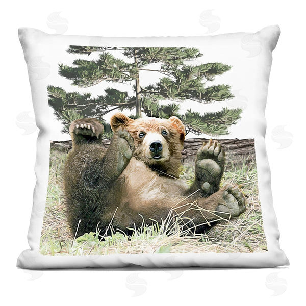 stupell industries Kim Curinga | Playful Bear Forest Clearing Printed Throw Pillow