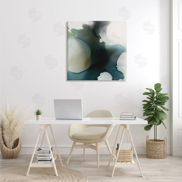 Stupell Industries Kippi Leonard | Ink Blot Abstraction Dark Grey Blue Distorted Shapes Wall Art