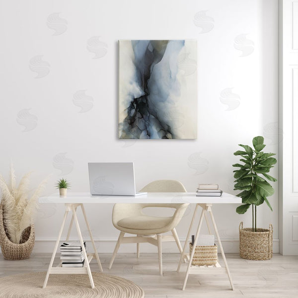 Stupell Industries Kippi Leonard | Murky Blue Abstract Fluid Shape Distorted Twist Wall Art