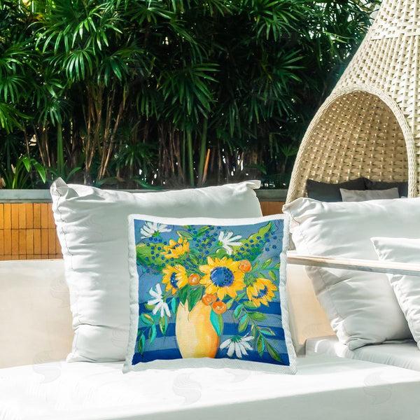 Stupell Industries Krinlox | Floral Bursts Among Blue Throw Pillow
