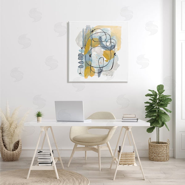 Stupell Industries Krinlox | Modern Leaf Line Abstraction Yellow Blue Watercolor Wall Art