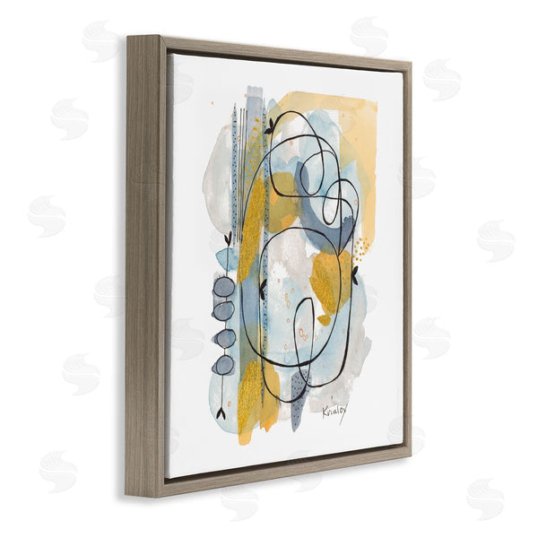 Stupell Industries Krinlox | Modern Leaf Line Abstraction Yellow Blue Watercolor Wall Art