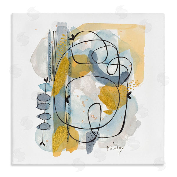 stupell industries Krinlox | Modern Leaf Line Abstraction Yellow Blue Watercolor Wall Art