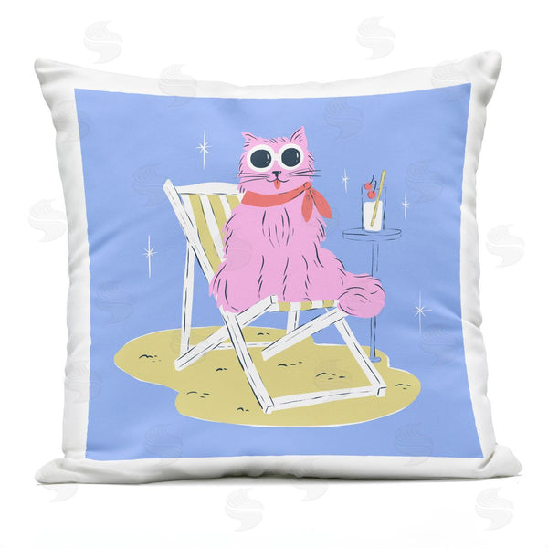 Stupell Industries Krissy Mast | Summer Beach Chair Cat Printed Throw Pillow