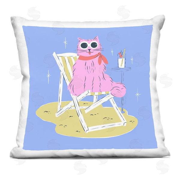 stupell industries Krissy Mast | Summer Beach Chair Cat Printed Throw Pillow