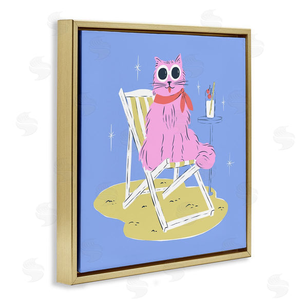 Stupell Industries Krissy Mast | Summer Beach Chair Cat Wall Art