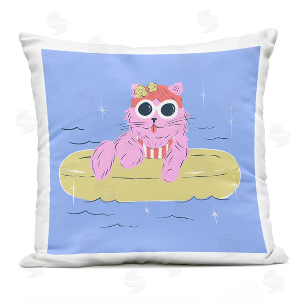 Stupell Industries Krissy Mast | Summer Pool Float Cat Printed Throw Pillow