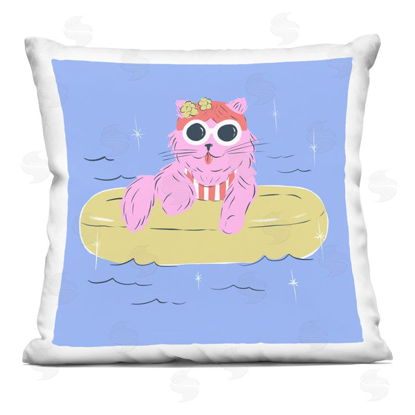 stupell industries Krissy Mast | Summer Pool Float Cat Printed Throw Pillow
