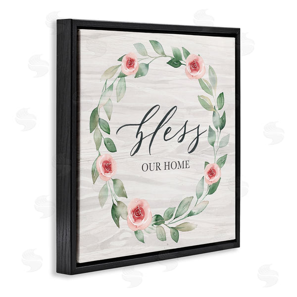 Stupell Industries Kristen Brockmon | Bless Our Home Family Phrase Simple Pink Rose Wreath Wall Art