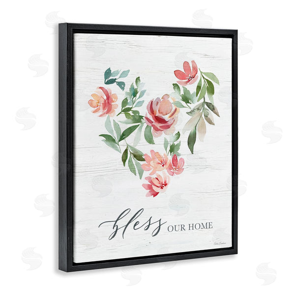 Stupell Industries Kristen Brockmon | Bless Our Home Grainy Pattern Floral Heart Shape Wall Art