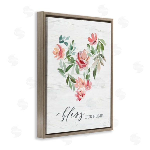 Stupell Industries Kristen Brockmon | Bless Our Home Grainy Pattern Floral Heart Shape Wall Art