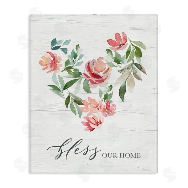 stupell industries Kristen Brockmon | Bless Our Home Grainy Pattern Floral Heart Shape Wall Art