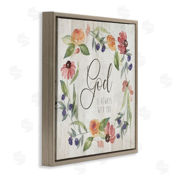 Stupell Industries Kristen Brockmon | God Always With You Sentiment Wild Flower Wreath Wall Art