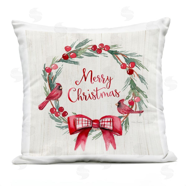 Stupell Industries Kristen Brockmon | Merry Christmas Holly Wreath Printed Throw Pillow