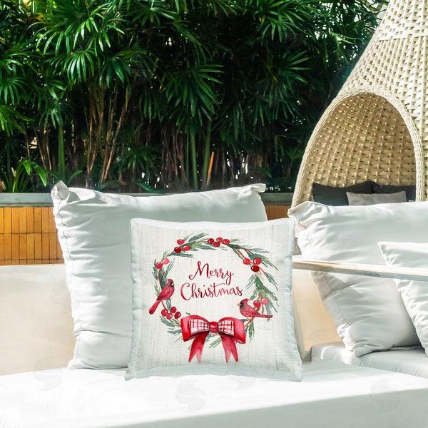 Stupell Industries Kristen Brockmon | Merry Christmas Holly Wreath Printed Throw Pillow