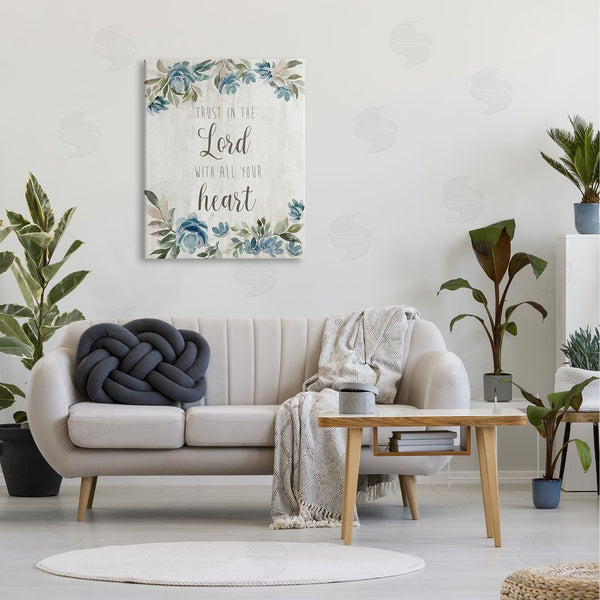 Stupell Industries Kristen Brockmon | Trust The Lord With Heart Vintage Blue Florals Wall Art