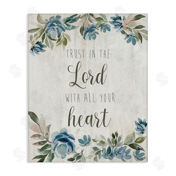 stupell industries Kristen Brockmon | Trust the Lord with Heart Vintage Blue Florals Wall Art