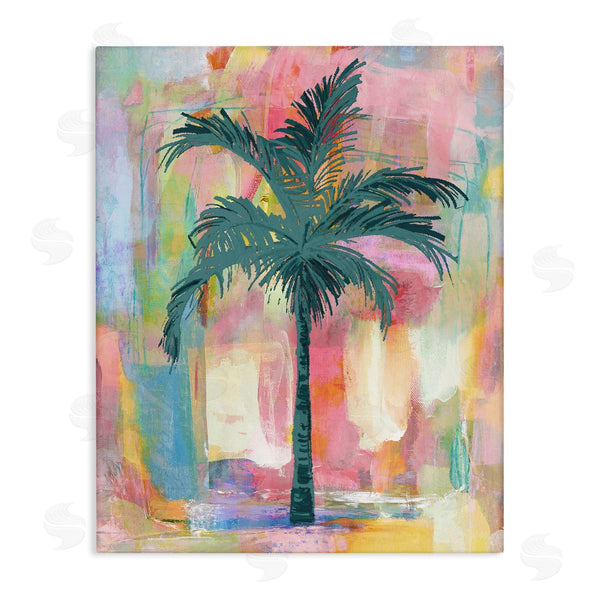 stupell industries Kristen Drew | Tropical Palm Tree Abstract Pink Yellow Collage Wall Art