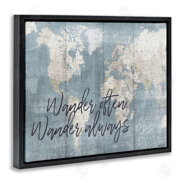 Stupell Industries Lady Louise Designs | Distressed Pattern World Map Wander Often Always Phrase Wall Art