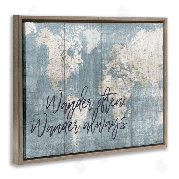 Stupell Industries Lady Louise Designs | Distressed Pattern World Map Wander Often Always Phrase Wall Art