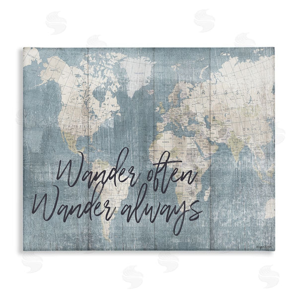stupell industries Lady Louise Designs | Distressed Pattern World Map Wander Often Always Phrase Wall Art
