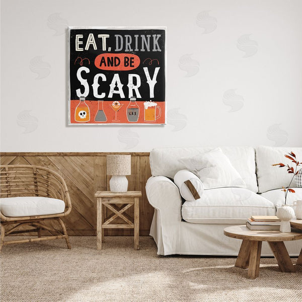 Stupell Industries Lady Louise Designs | Eat Drink Be Scary Spooky Phrase Halloween Cocktails Wall Art