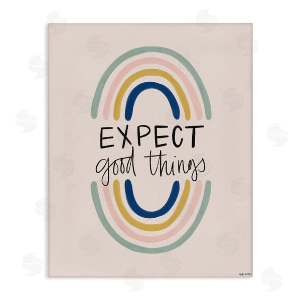 stupell industries Lady Louise Designs | Expect Good Things Phrase Double Rainbow Reflection Wall Art