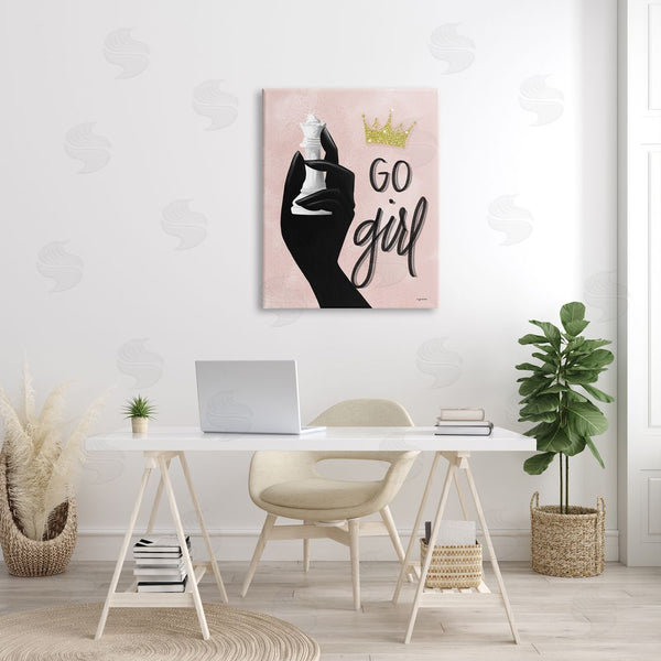 Stupell Industries Lady Louise Designs | Go Girl Phrase Sparkle Crown Queen Chess Piece Wall Art