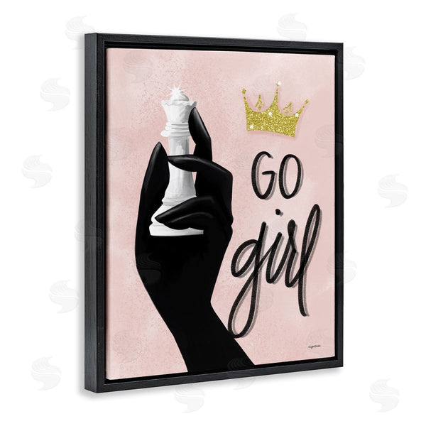 Stupell Industries Lady Louise Designs | Go Girl Phrase Sparkle Crown Queen Chess Piece Wall Art