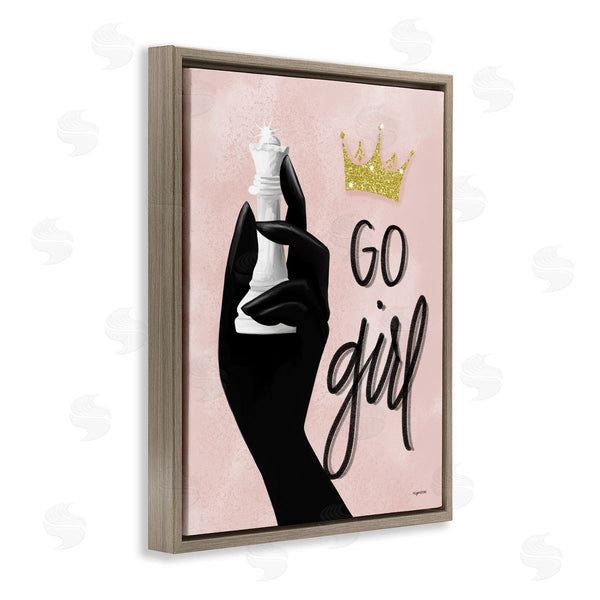Stupell Industries Lady Louise Designs | Go Girl Phrase Sparkle Crown Queen Chess Piece Wall Art