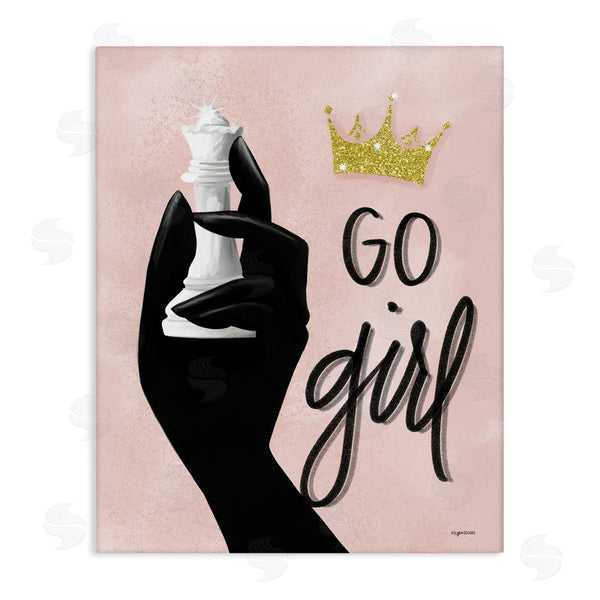 stupell industries Lady Louise Designs | Go Girl Phrase Sparkle Crown Queen Chess Piece Wall Art