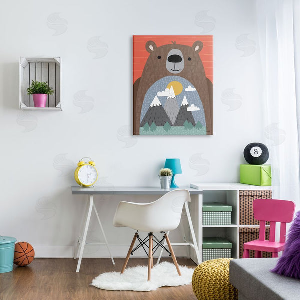 Stupell Industries Lady Louise Designs | Happy Brown Bear Mountain Range Landscape Belly Wall Art