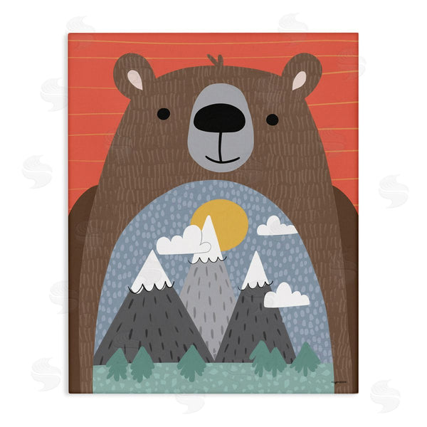 stupell industries Lady Louise Designs | Happy Brown Bear Mountain Range Landscape Belly Wall Art