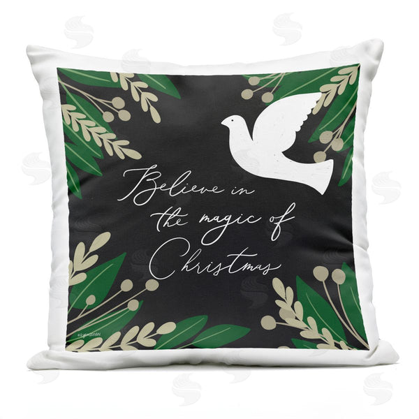 Stupell Industries Lady Louise Designs | Magic Of Christmas Phrase Seasonal Botanical Border Printed Throw Pillow