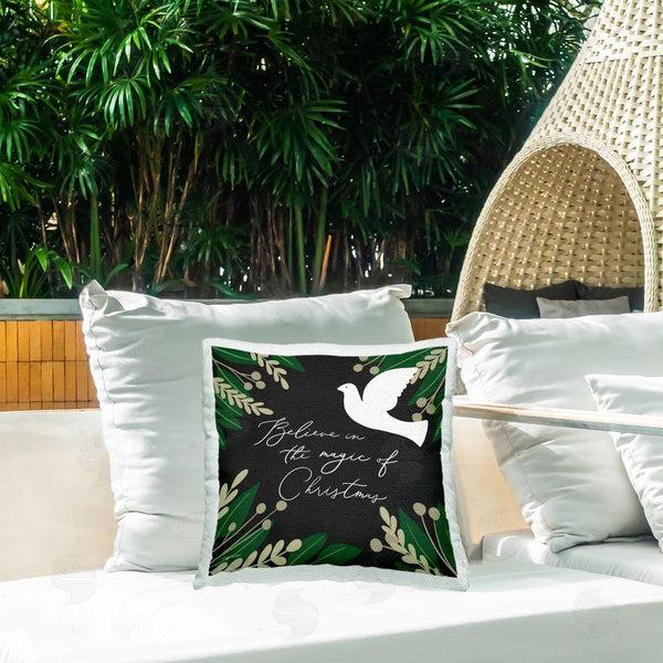 Stupell Industries Lady Louise Designs | Magic Of Christmas Phrase Seasonal Botanical Border Printed Throw Pillow