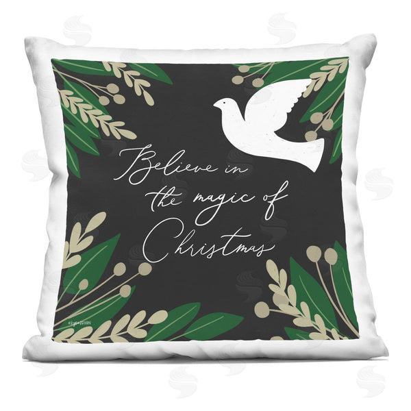 stupell industries Lady Louise Designs | Magic of Christmas Phrase Seasonal Botanical Border Printed Throw Pillow