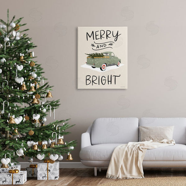 Stupell Industries Lady Louise Designs | Merry And Bright Holiday Typography Fir Tree Truck Wall Art