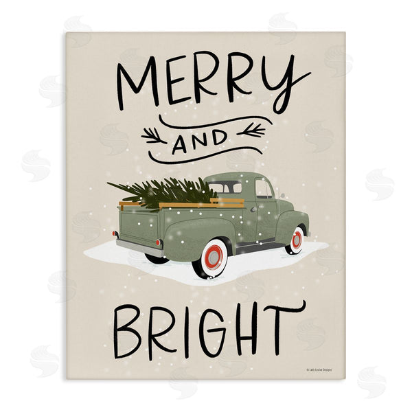 stupell industries Lady Louise Designs | Merry And Bright Holiday Typography Fir Tree Truck Wall Art