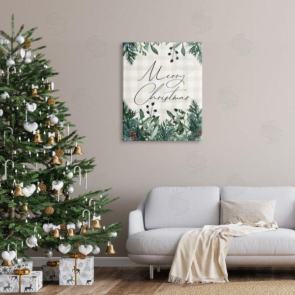 Stupell Industries Lady Louise Designs | Merry Christmas Script Gingham Pinecone Botanicals Border Wall Art