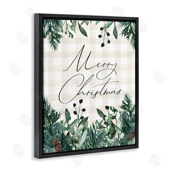 Stupell Industries Lady Louise Designs | Merry Christmas Script Gingham Pinecone Botanicals Border Wall Art