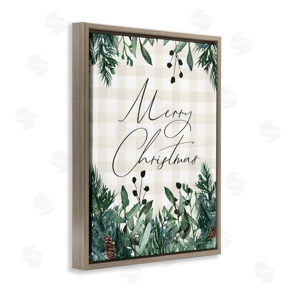 Stupell Industries Lady Louise Designs | Merry Christmas Script Gingham Pinecone Botanicals Border Wall Art