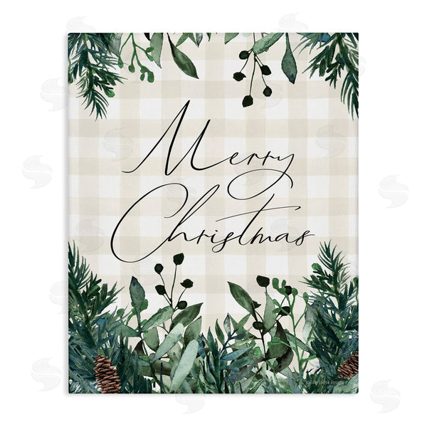 stupell industries Lady Louise Designs | Merry Christmas Script Gingham Pinecone Botanicals Border Wall Art