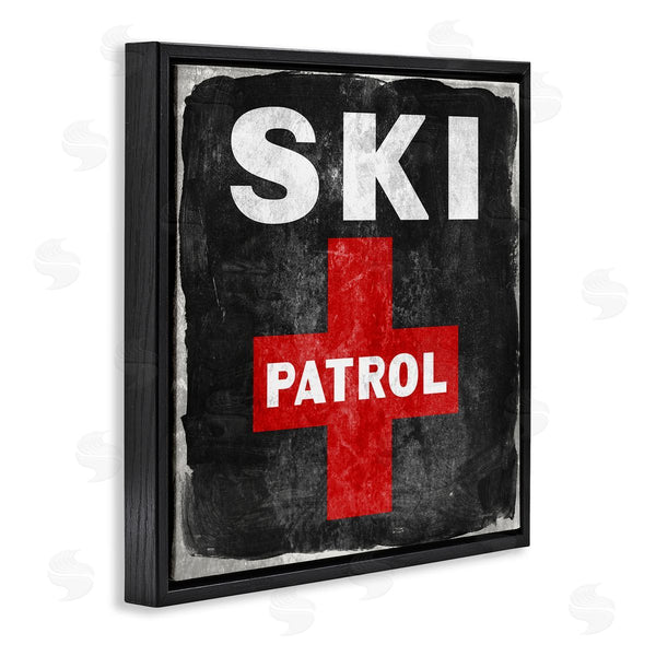 Stupell Industries Lady Louise Designs | Ski Patrol Sign Red Cross Symbol Rustic Black Wall Art