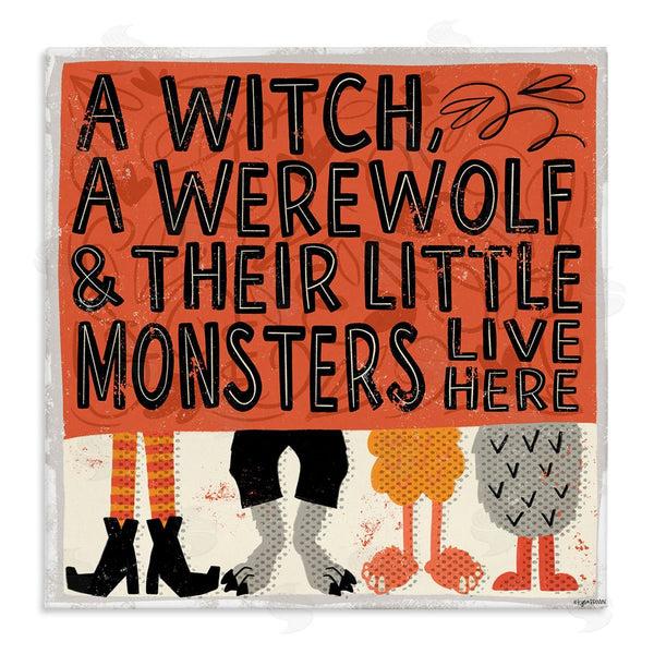 stupell industries Lady Louise Designs | Witch Werewolf Little Monsters Live Here Halloween Family Wall Art