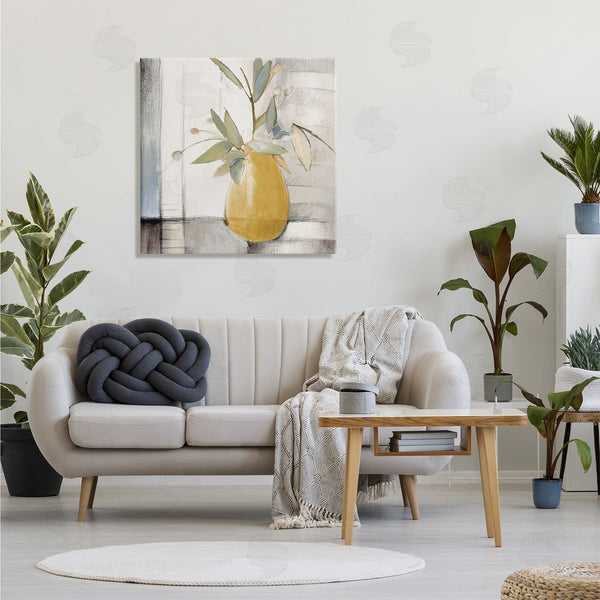 Stupell Industries Lanie Loreth | Abstract Quaint Potted Plant Green Leaves Grey Wall Wall Art