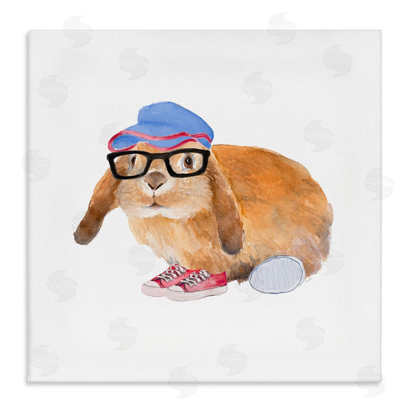 stupell industries Lanie Loreth | Baby Rabbit Glasses Blue Hat Playful Red Shoes Wall Art