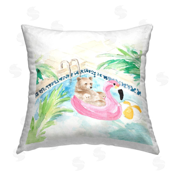 stupell industries Lanie Loreth | Bear Swimming Pool Summertime Printed Throw Pillow