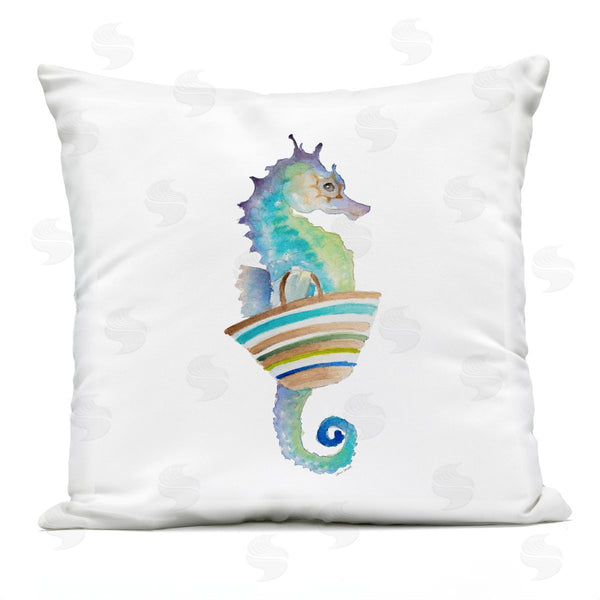Stupell Industries Lanie Loreth | Blue Ombre Seahorse Aquatic Beach Animal Printed Throw Pillow